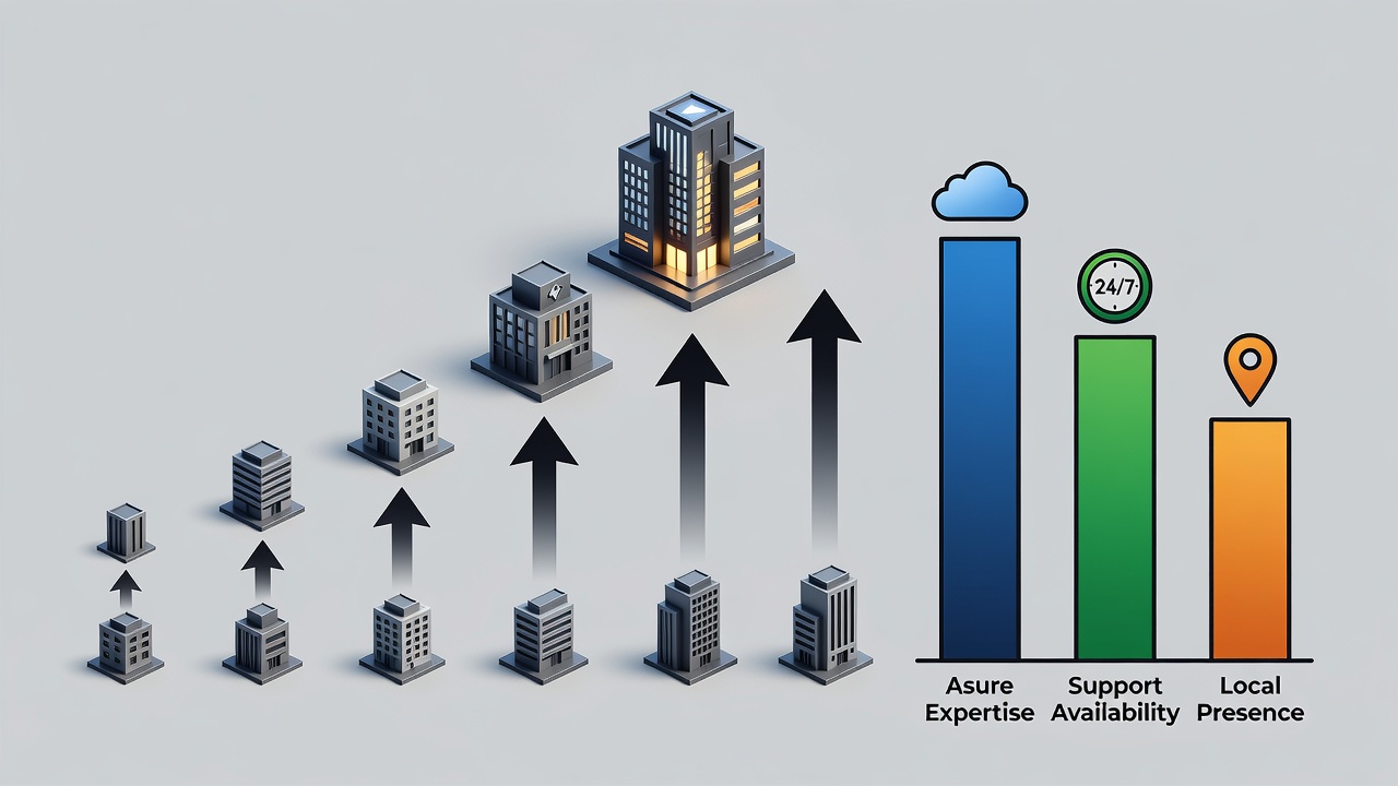 Clean comparison chart showing the top 10 IT companies near Orlando ranked by Azure expertise, support availability, and local presence with Fox Computer Solutions highlighted at the top.