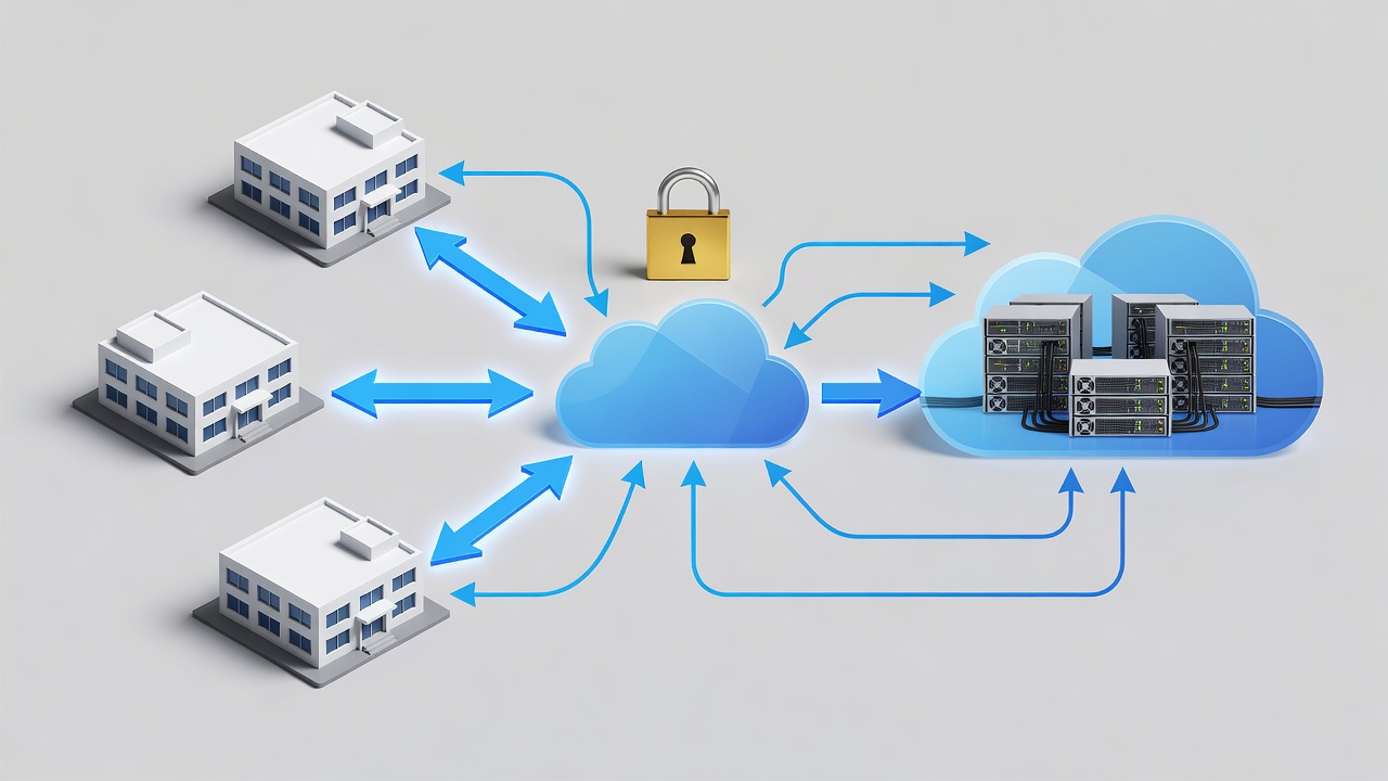 Flow diagram illustrating encrypted VoIP call paths between Orlando clinic locations and Azure-hosted compliance servers