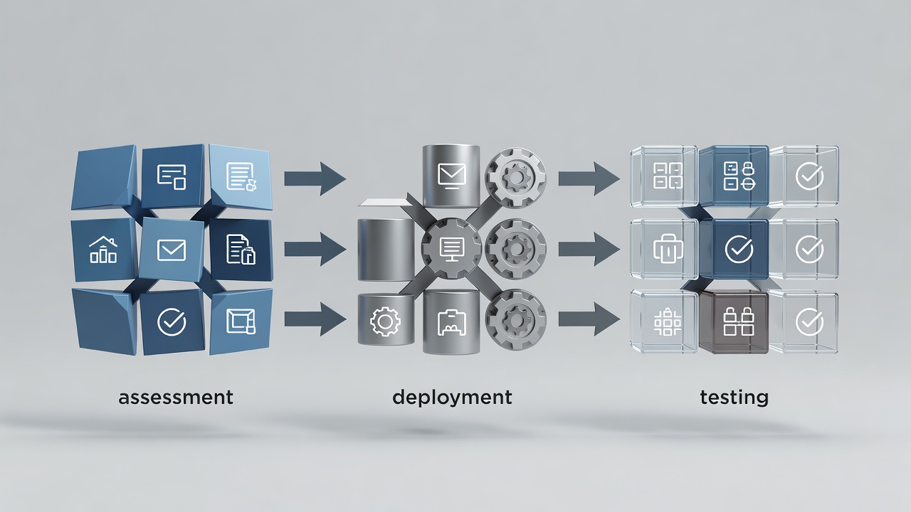 Flowchart of Longwood Data Backup & Recovery implementation phases including assessment, deployment, and testing