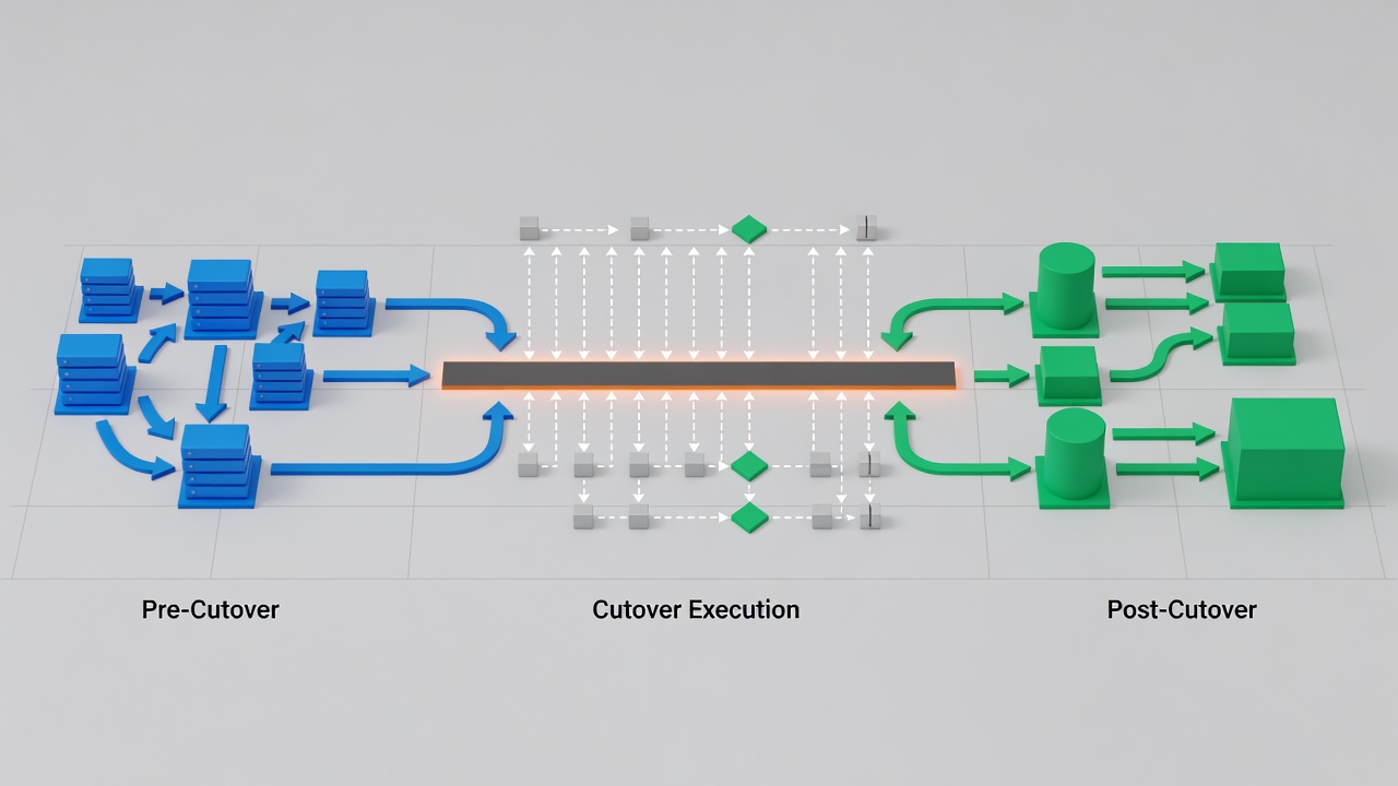 Step-by-step migration cutover sequence diagram highlighting maintenance windows and validation checkpoints for Tampa deployments.
