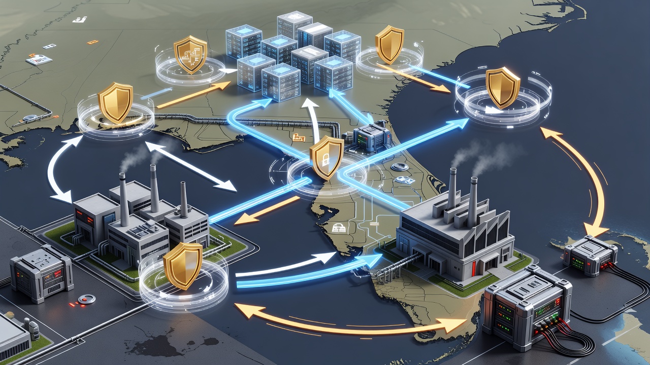 Structural diagram of Florida-compliant data residency controls showing US Azure regions, hybrid encryption layers, and local recovery points for Central Florida factories.