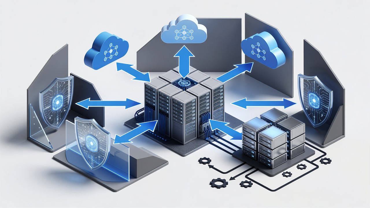 Technical diagram showing Tampa Managed IT Services architecture with on-site servers, cloud connectivity, cybersecurity layers, and backup systems for Tampa businesses.